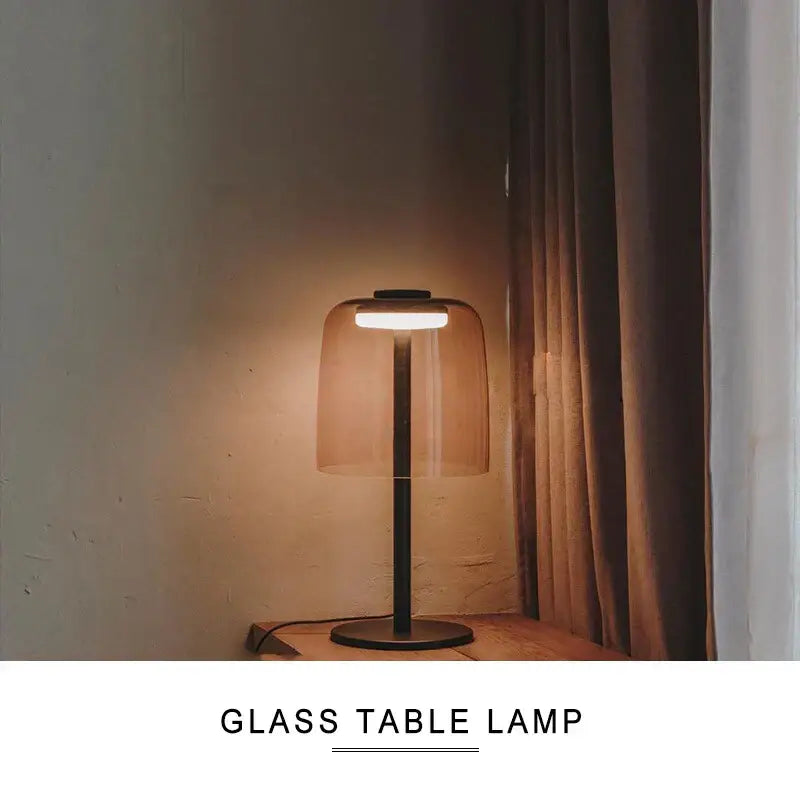 Modern green glass table lamp for bedroom with led bulb