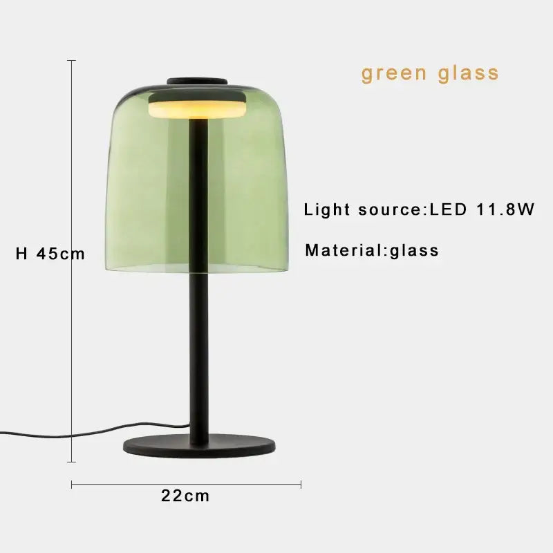 Modern green glass table lamp for bedroom with led bulb