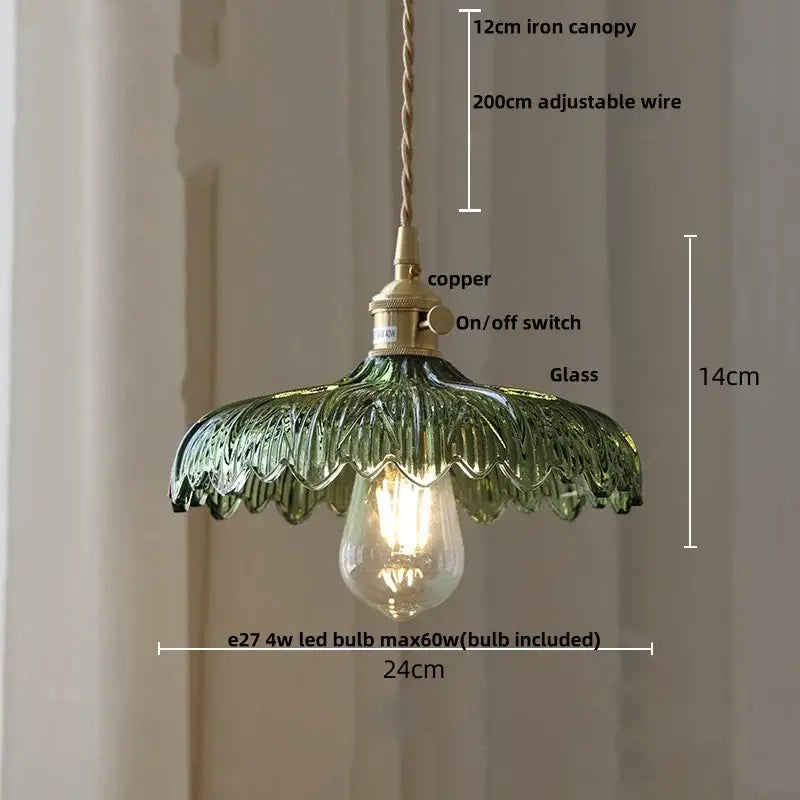 Modern green glass walnut wood pendant light dining room