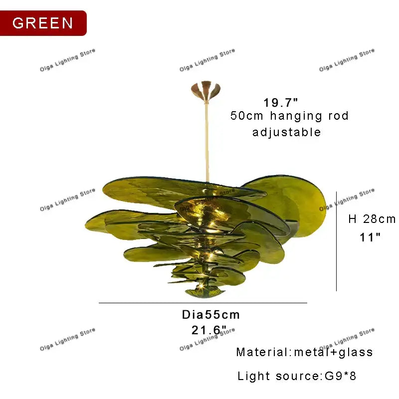 Modern green leaf glass chandelier – dining room layered petal light