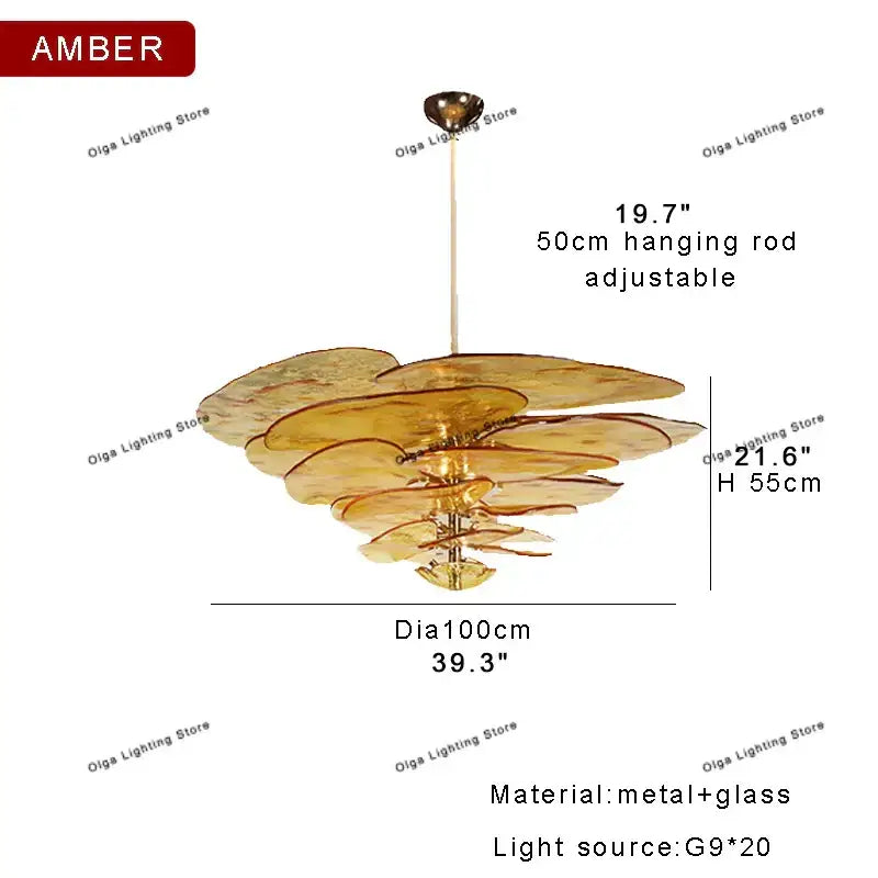 Modern green leaf glass chandelier – dining room layered petal light