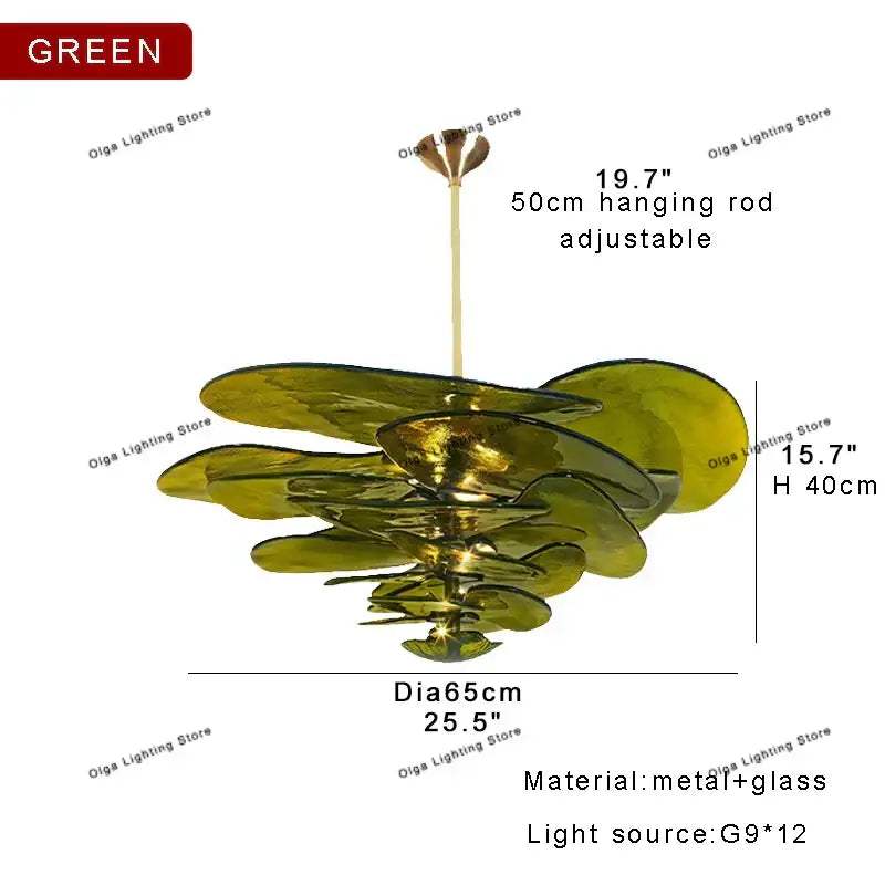 Modern green leaf glass chandelier – dining room layered petal light