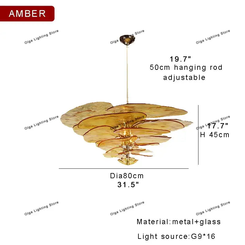 Modern green leaf glass chandelier – dining room layered petal light