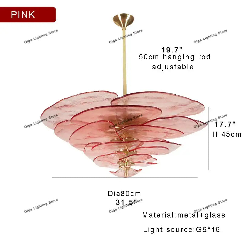 Modern green leaf glass chandelier – dining room layered petal light