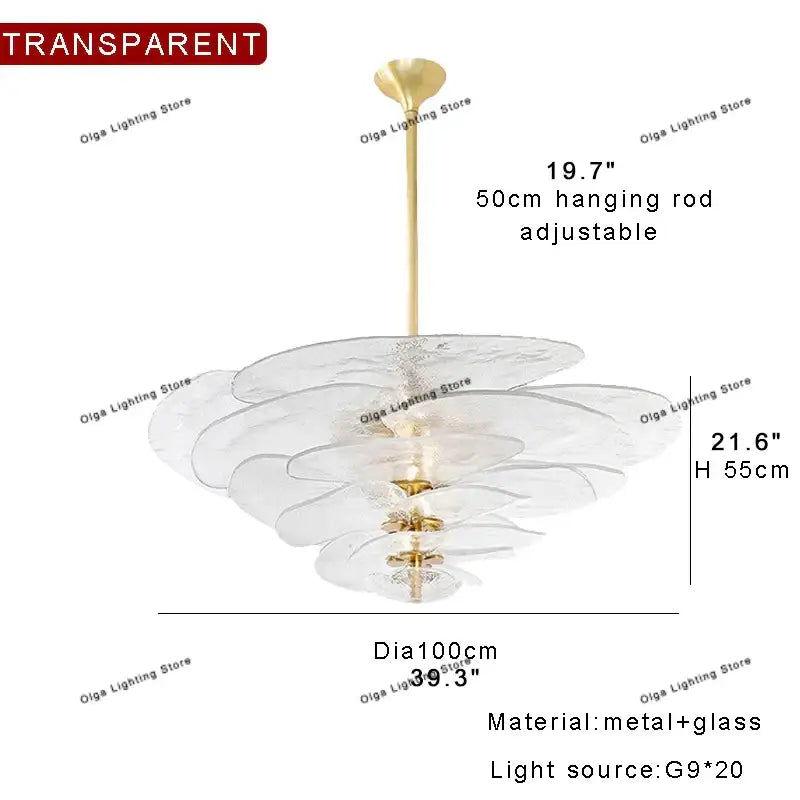 Modern green leaf glass chandelier – dining room layered petal light
