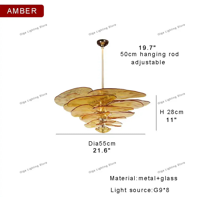 Modern green leaf glass chandelier – dining room layered petal light