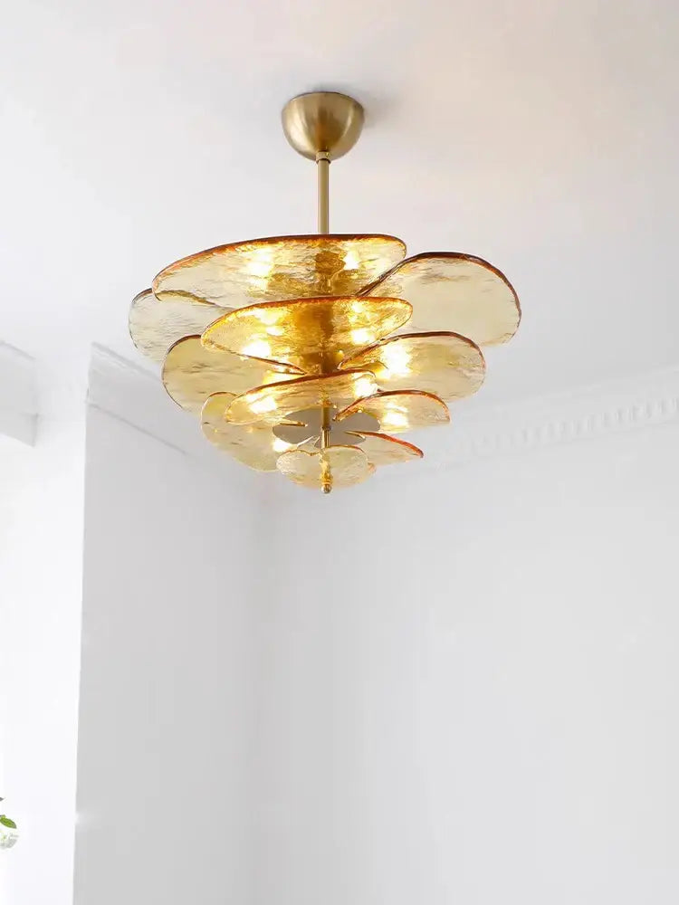 Modern green leaf glass chandelier – dining room layered petal light
