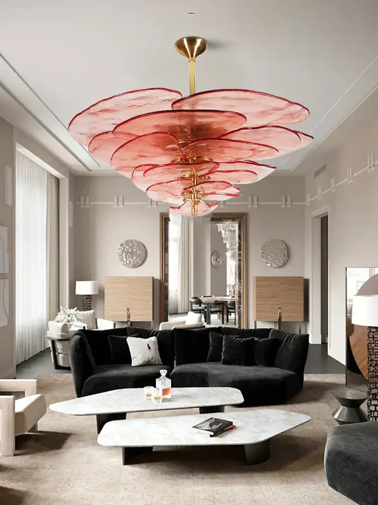 Modern green leaf glass chandelier – dining room layered petal light