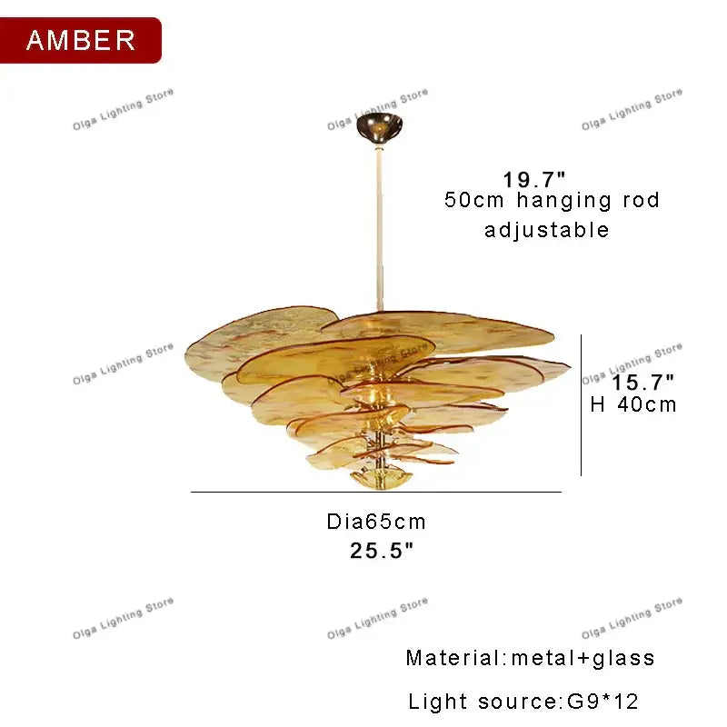 Modern green leaf glass chandelier – dining room layered petal light