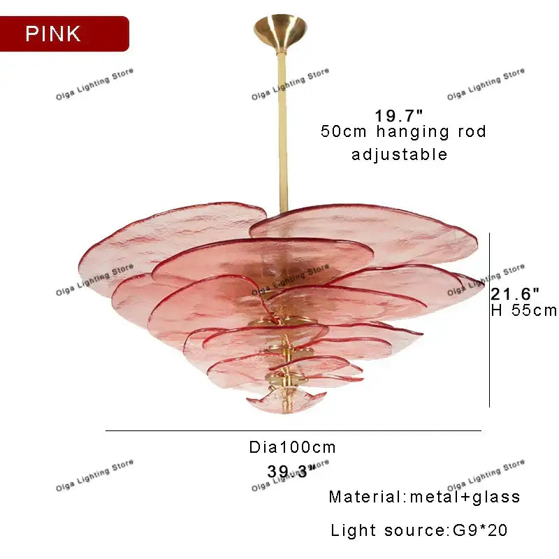 Modern green leaf glass chandelier – dining room layered petal light