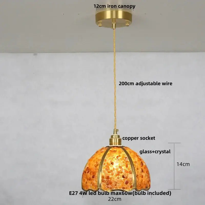 Modern green mosaic glass pendant light kitchen brass accented lamp