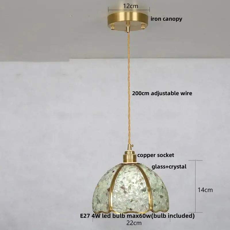 Modern green mosaic glass pendant light kitchen brass accented lamp