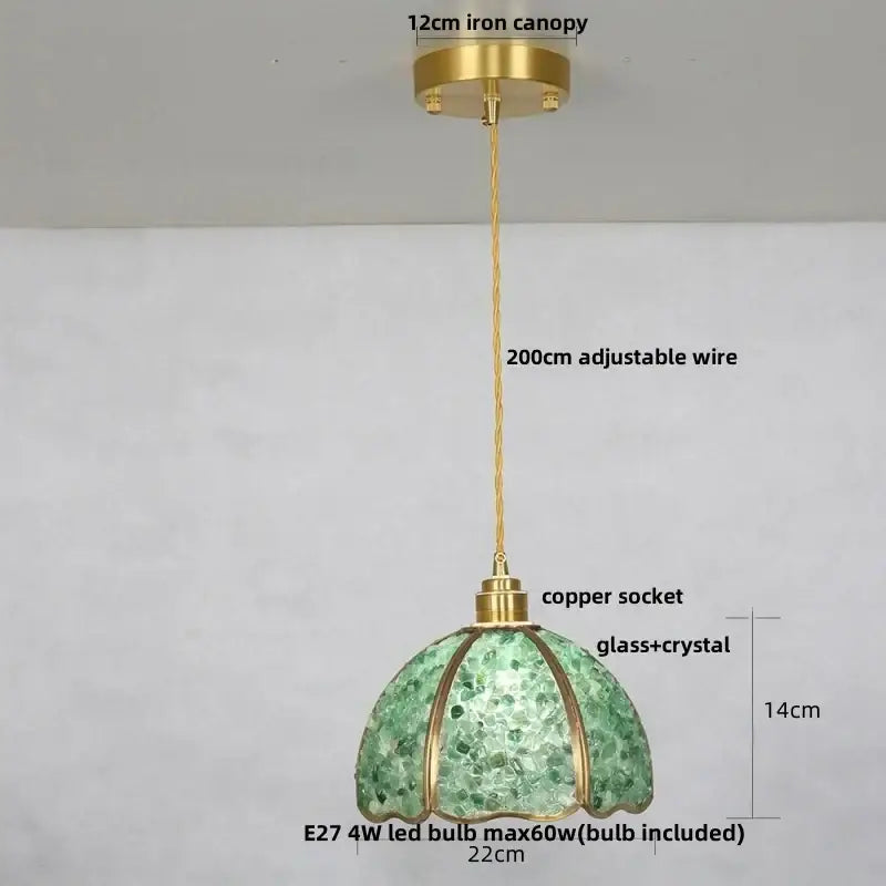 Modern green mosaic glass pendant light kitchen brass accented lamp