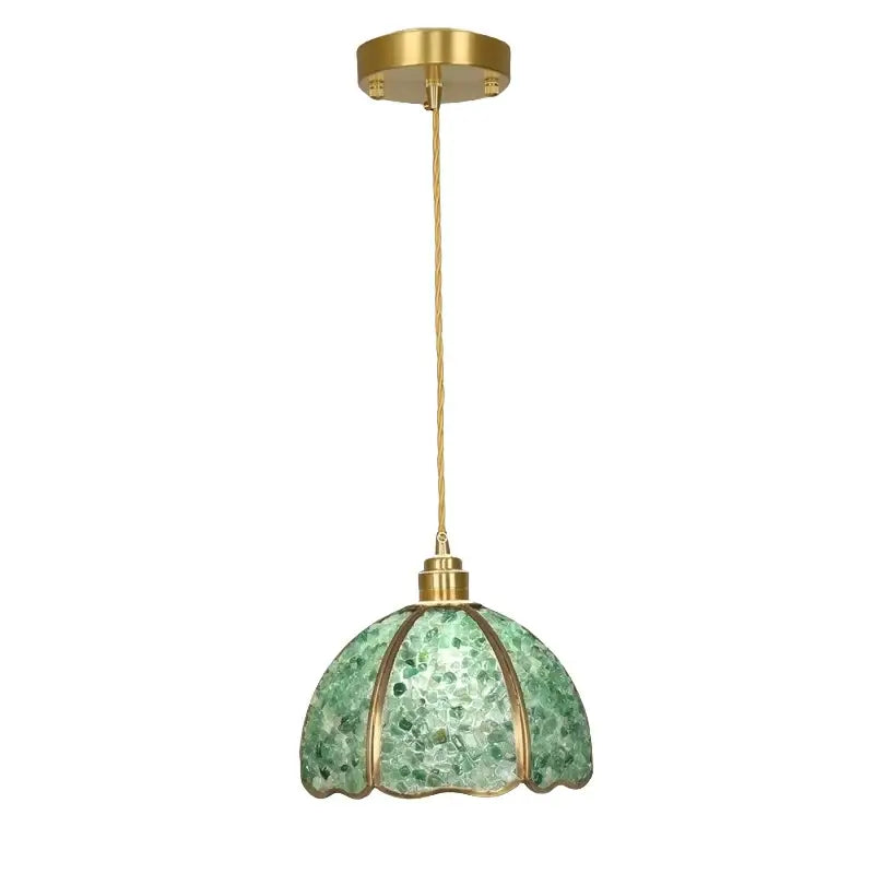 Modern green mosaic glass pendant light kitchen brass accented lamp