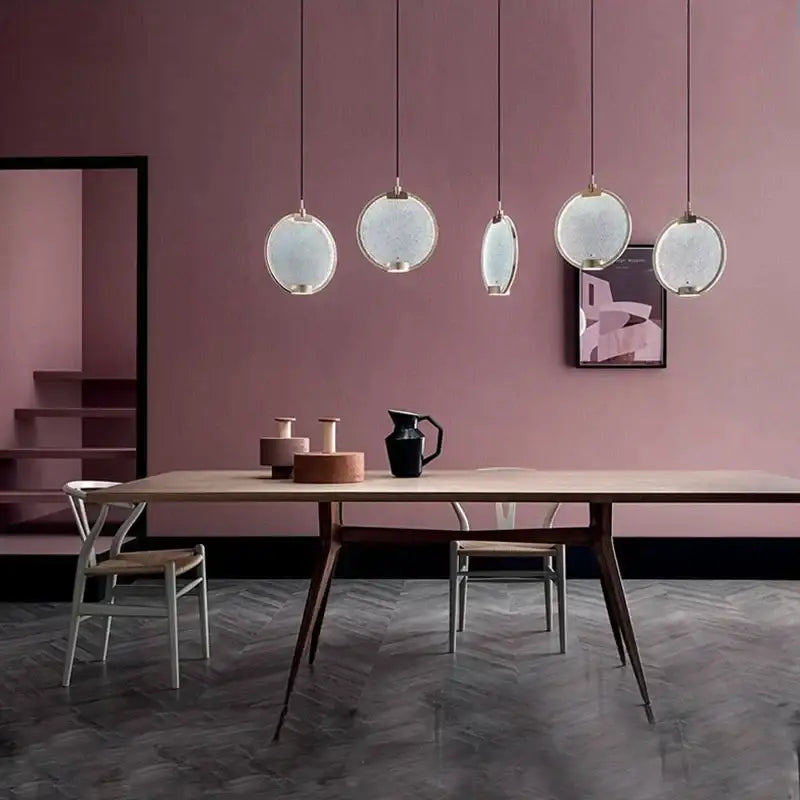 Modern green textured glass brass pendant light dining room set