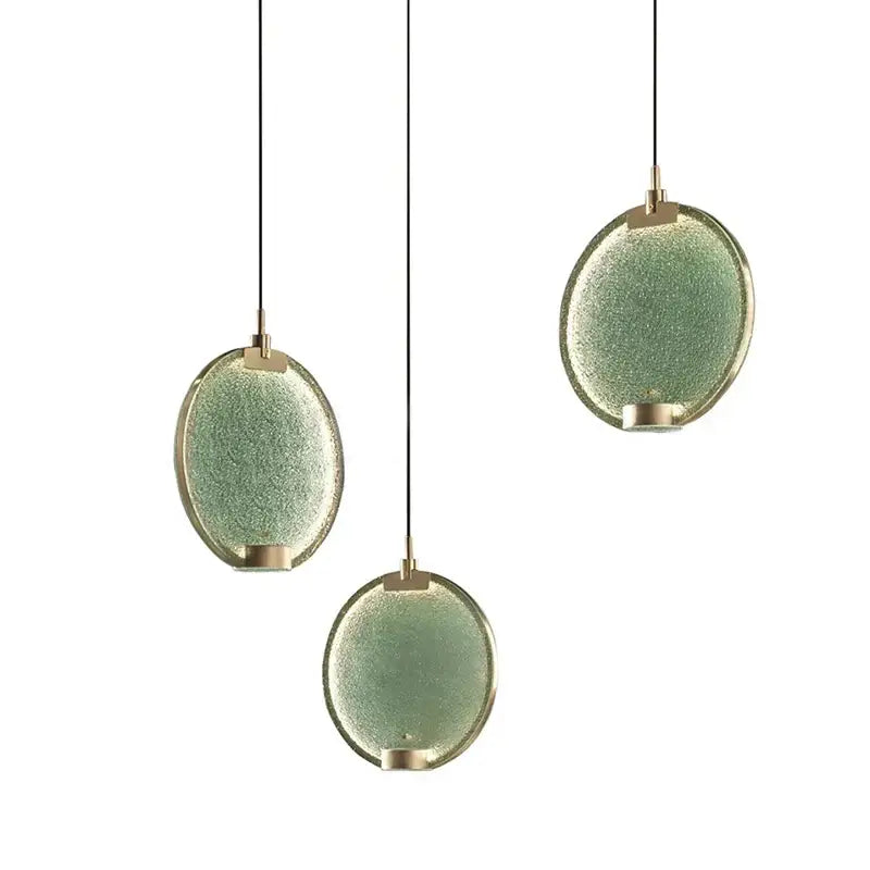 Modern green textured glass brass pendant light dining room set