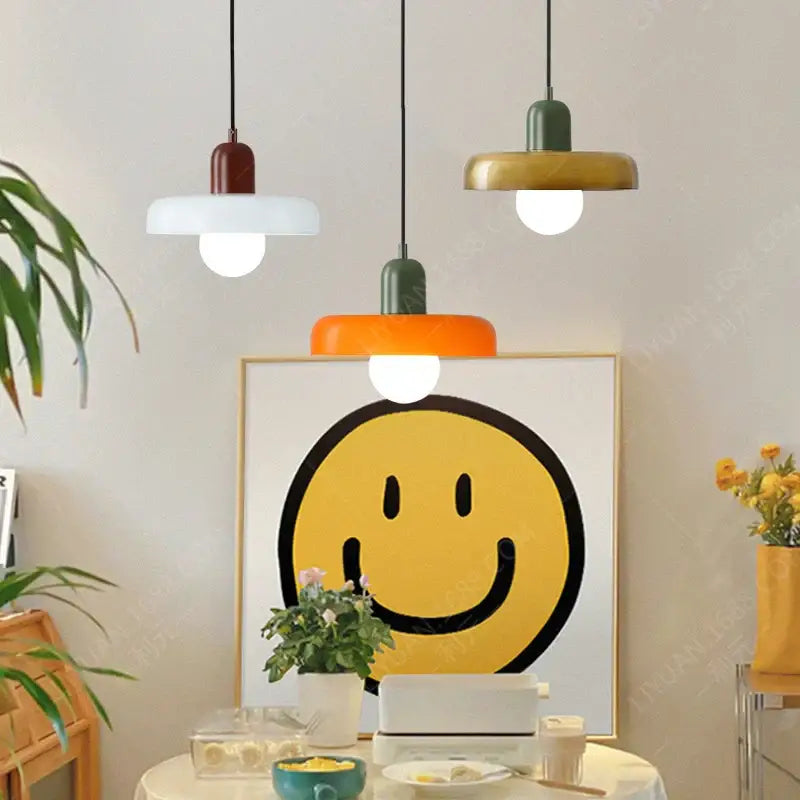 Modern green & white colorful glass pendant lights dining room