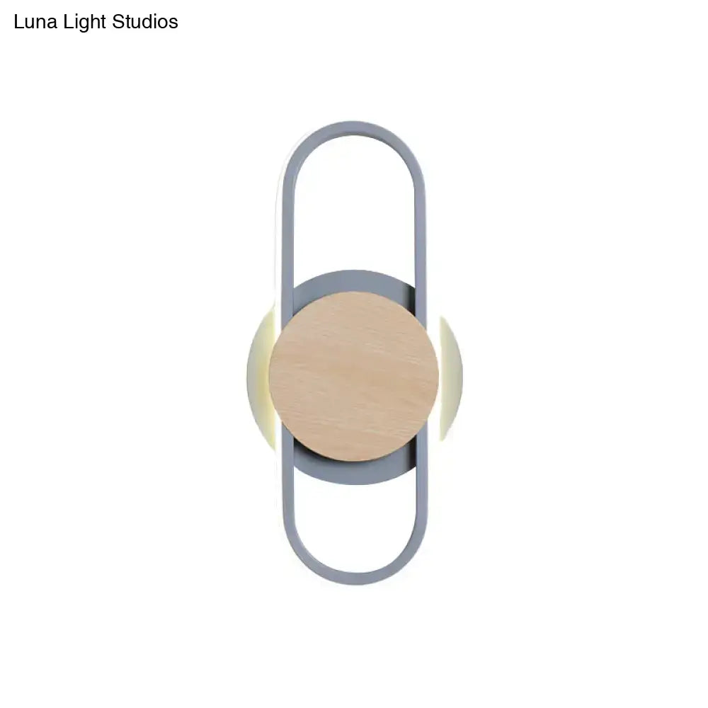Modern grey & light wood led wall sconce bedroom ring light