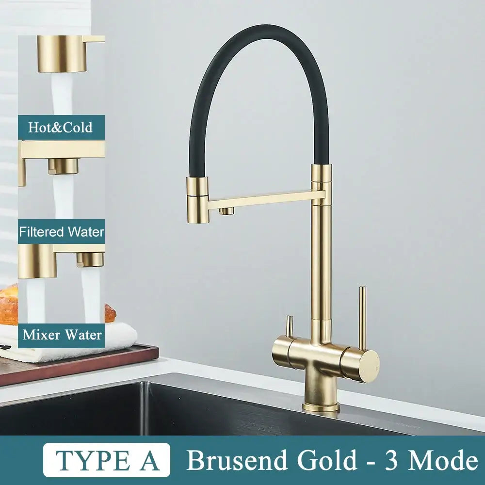 Modern gun gray filtered kitchen faucet with dual handle pull out hose