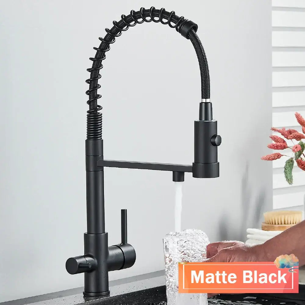 Modern gun grey filter kitchen faucet with pull down spring spout