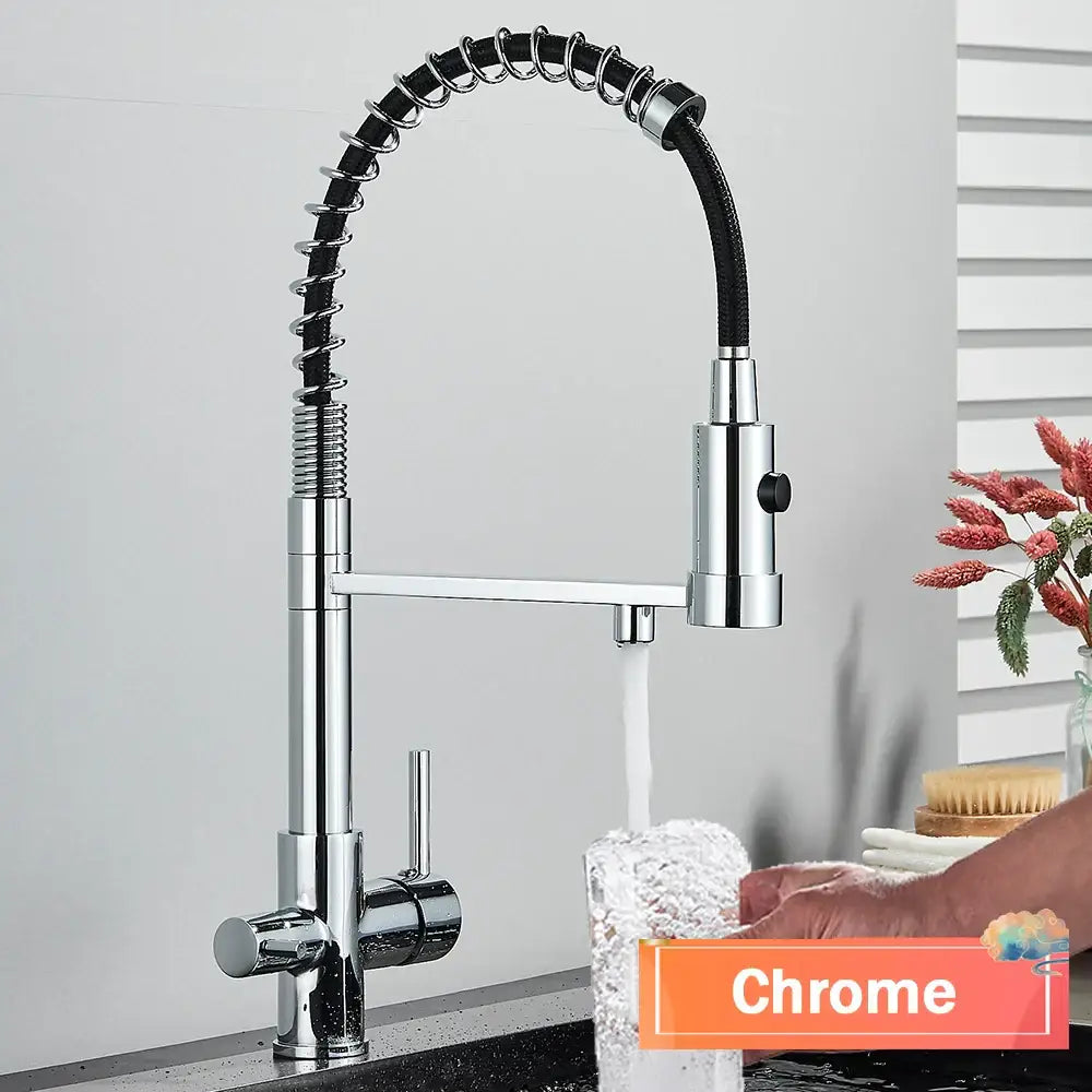 Modern gun grey filter kitchen faucet with pull down spring spout
