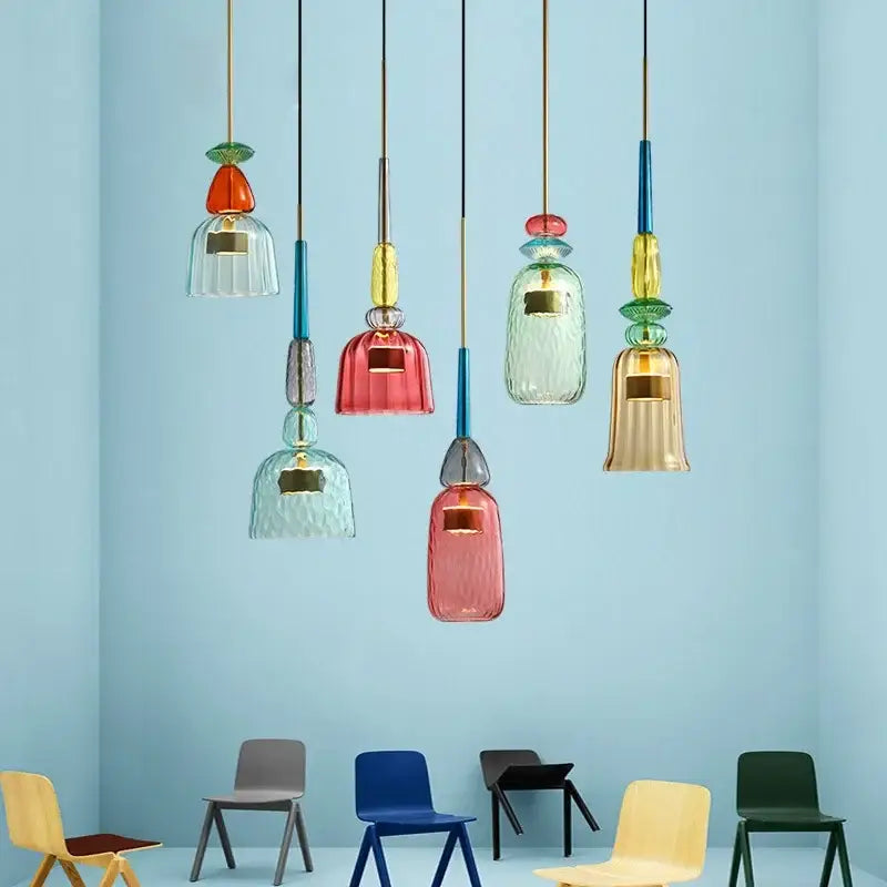 Modern hand blown colorful glass bedside pendant light kitchen