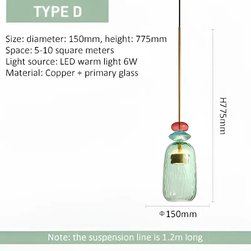 Modern hand blown colorful glass bedside pendant light kitchen