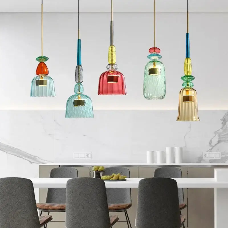 Modern hand blown colorful glass bedside pendant light kitchen