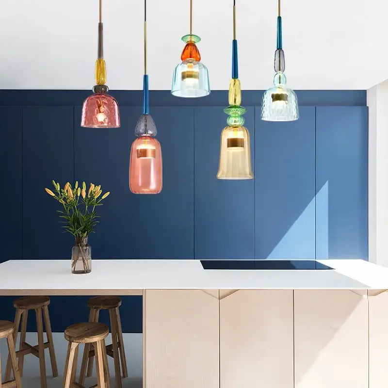 Modern hand blown colorful glass bedside pendant light kitchen