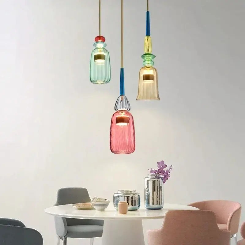 Modern hand blown colorful glass bedside pendant light kitchen