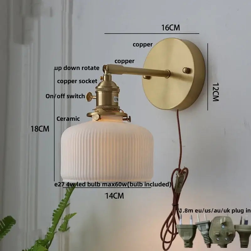 Modern herringbone ceramic copper led sconce wall lamp for bedroom