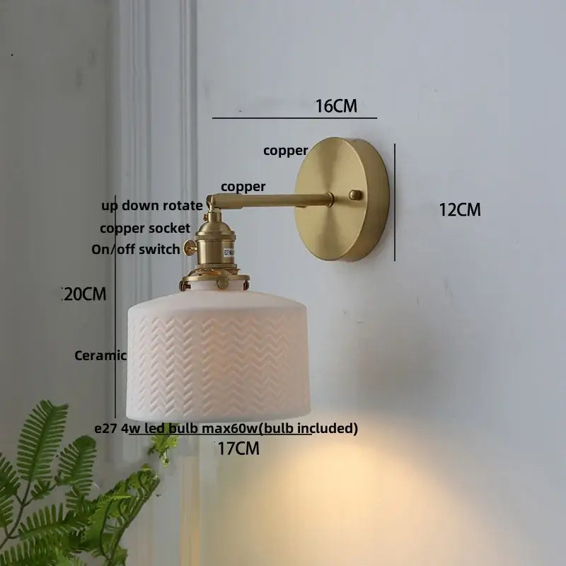 Modern herringbone ceramic copper led sconce wall lamp for bedroom