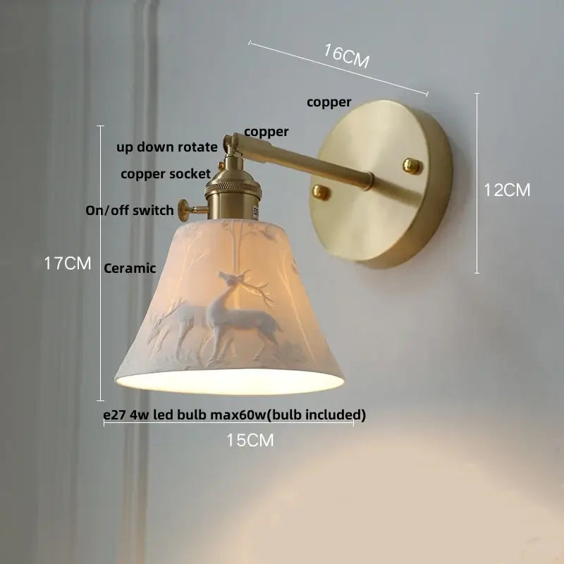 Modern herringbone ceramic copper led sconce wall lamp for bedroom