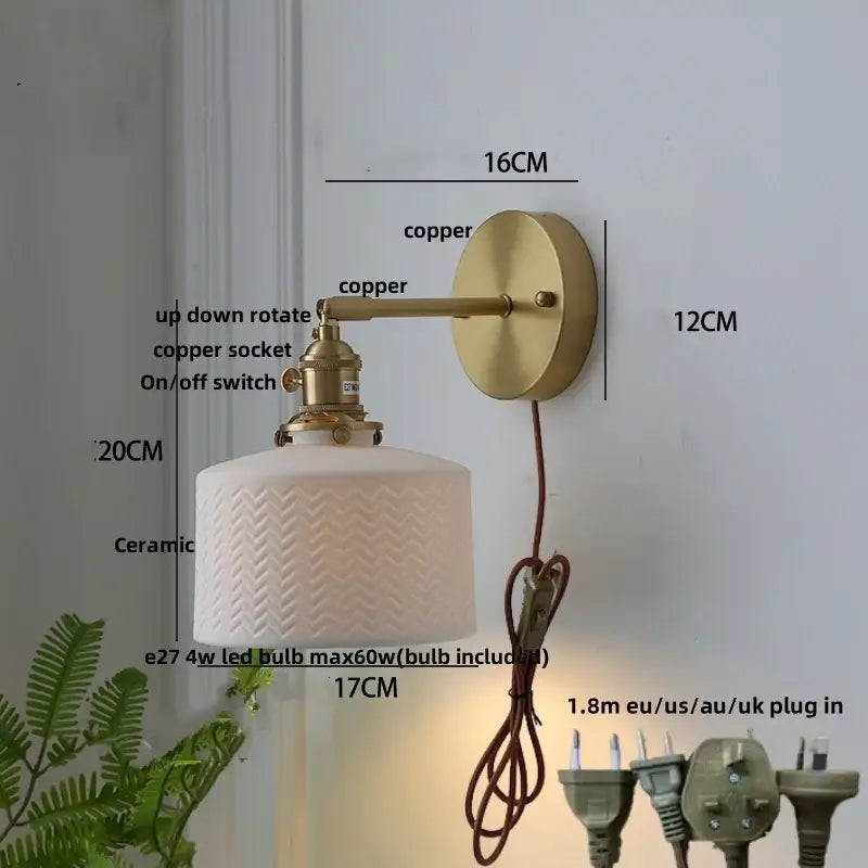 Modern herringbone ceramic copper led sconce wall lamp for bedroom