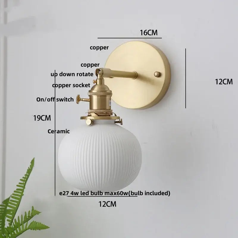 Modern herringbone ceramic copper led sconce wall lamp for bedroom
