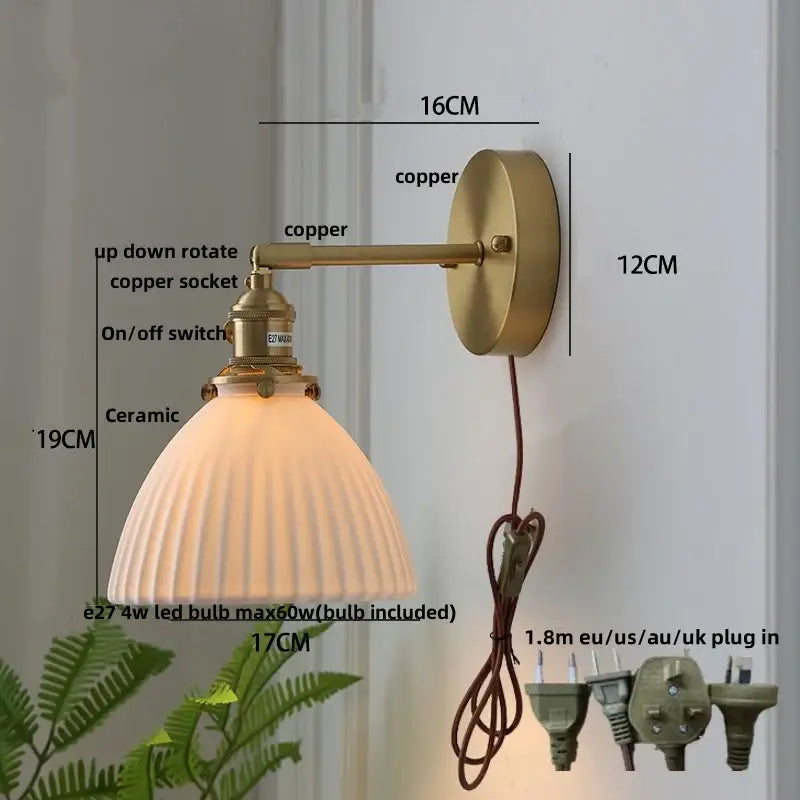 Modern herringbone ceramic copper led sconce wall lamp for bedroom