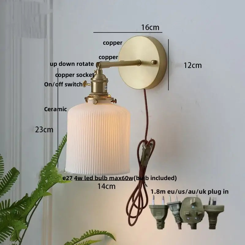 Modern herringbone ceramic copper led sconce wall lamp for bedroom
