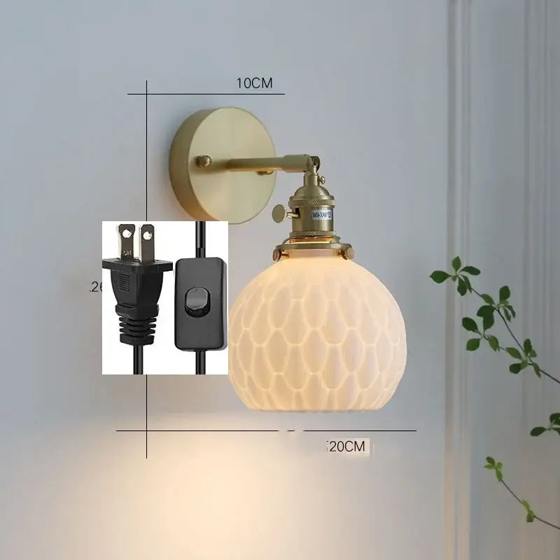 Modern honeycomb brass ceramic led wall sconce bedroom light
