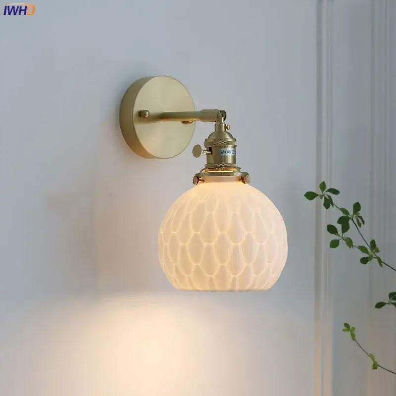 Modern honeycomb brass ceramic led wall sconce bedroom light