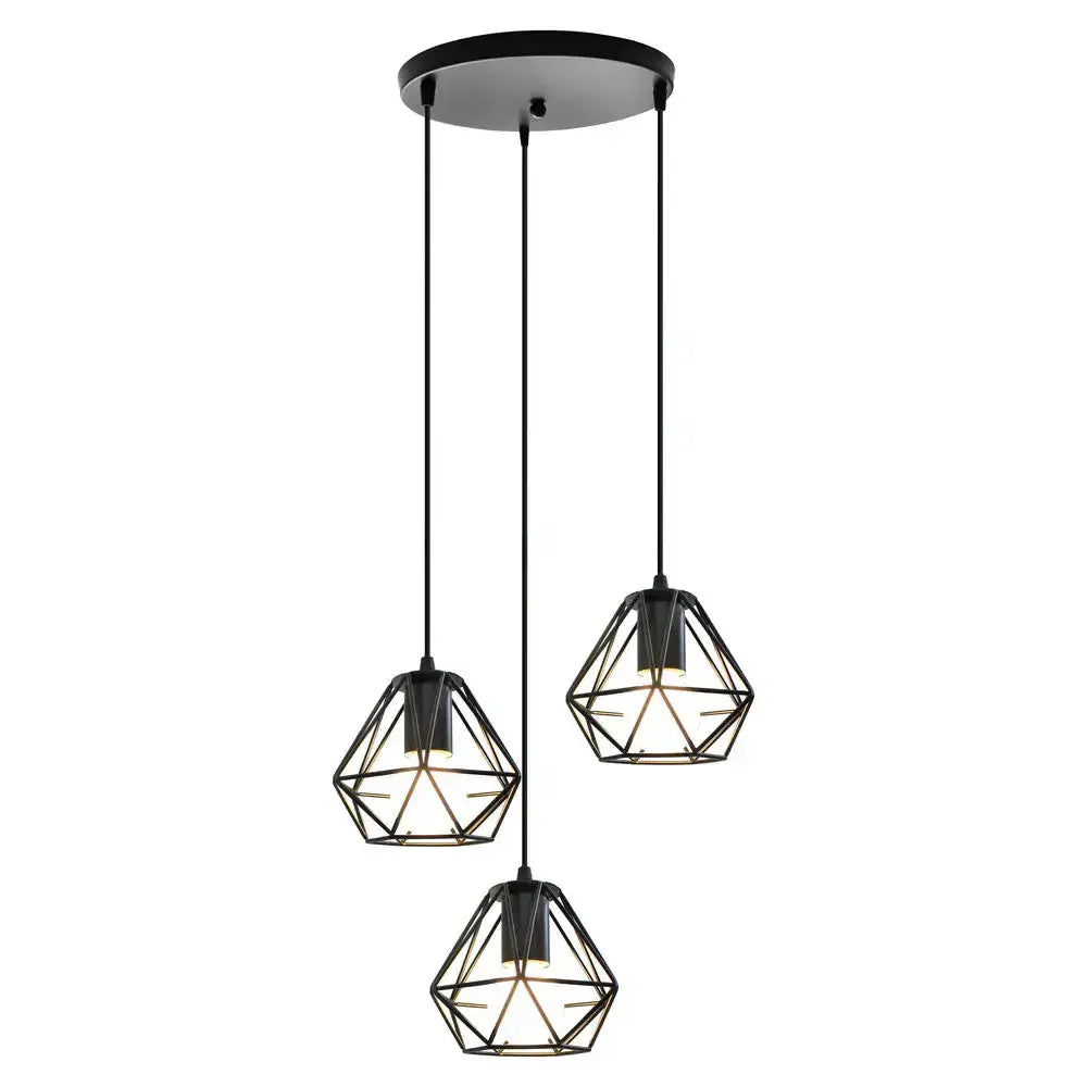 Modern industrial black cage pendant light dining room