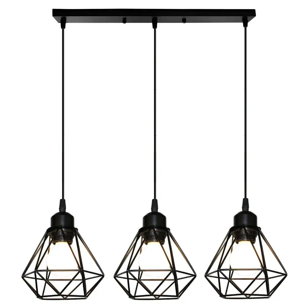 Modern industrial black cage pendant light dining room