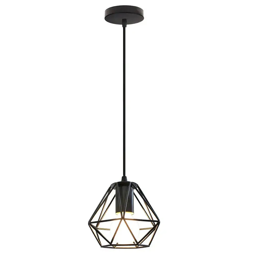 Modern industrial black cage pendant light dining room