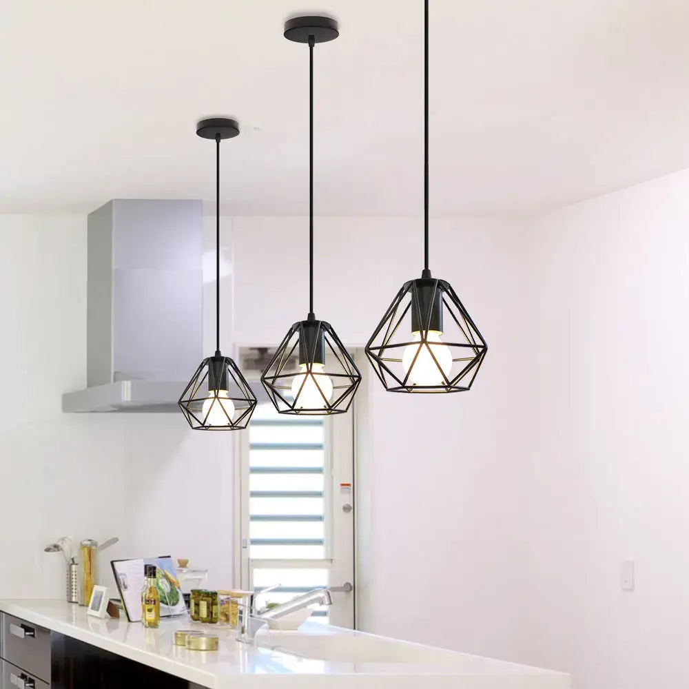 Modern industrial black cage pendant light dining room
