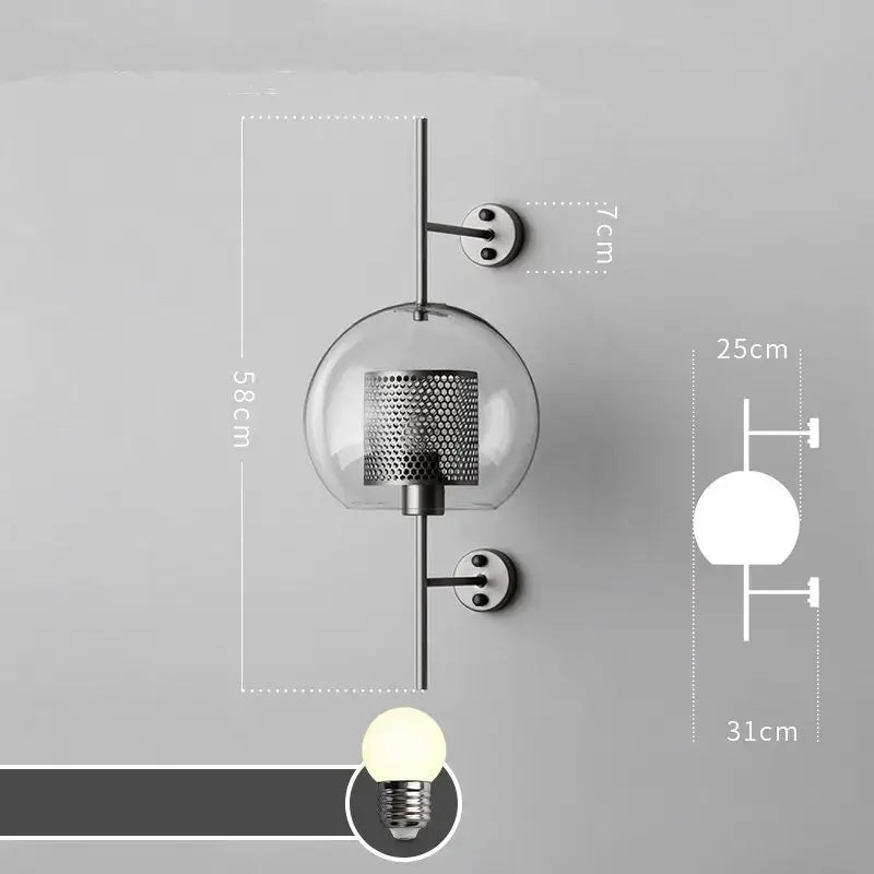 Modern industrial chrome glass wall lights living room sconces