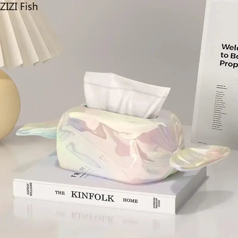 Modern iridescent candy tissue box living room decor