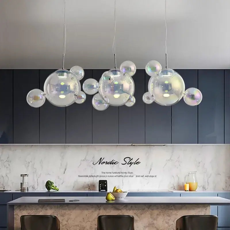 Modern iridescent colorful glass ball pendant light dining room