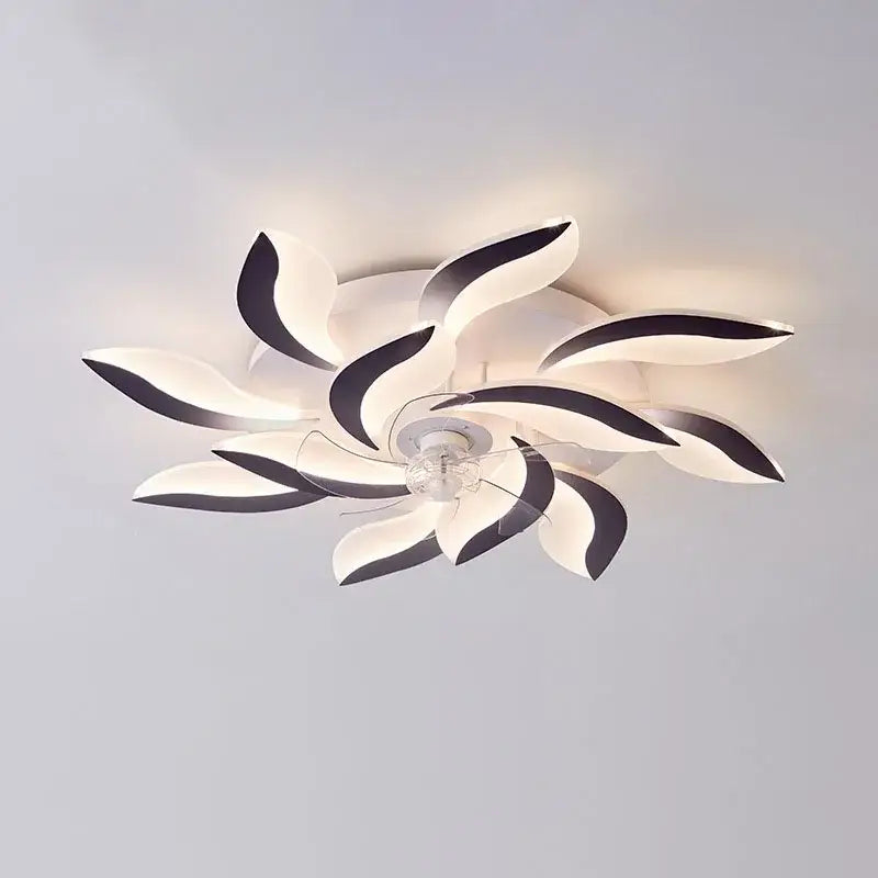Modern leaf black & white ceiling fan with remote control bedroom