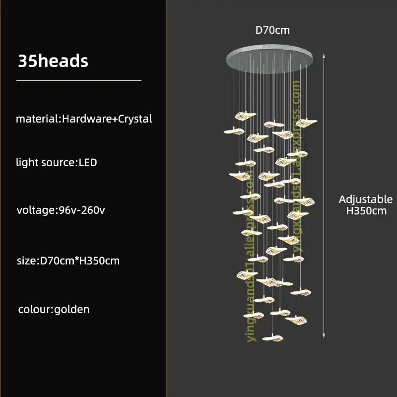 Modern leaf crystal glass staircase chandelier living room light