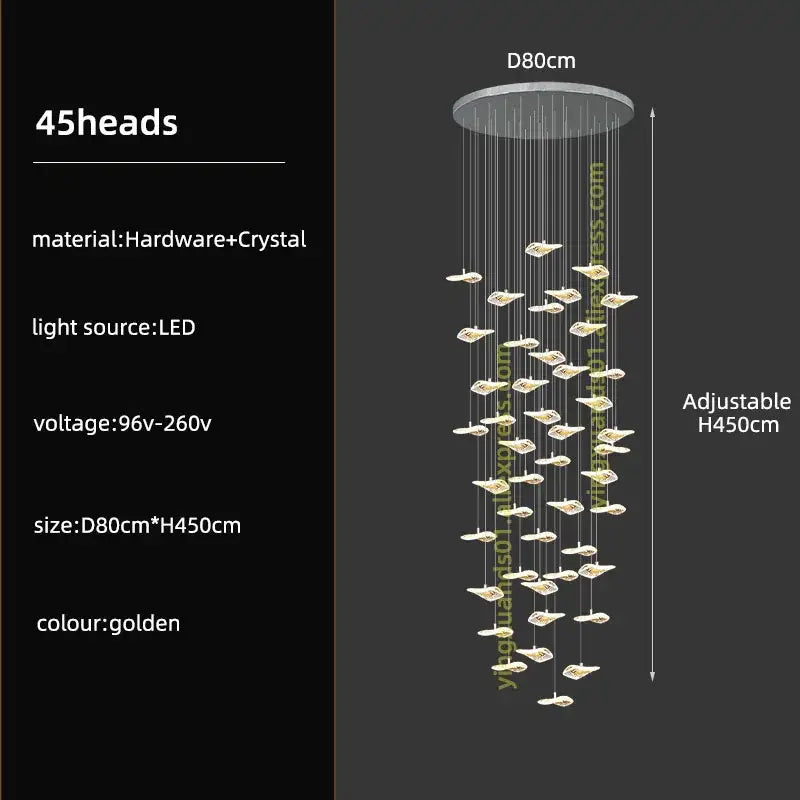 Modern leaf crystal glass staircase chandelier living room light