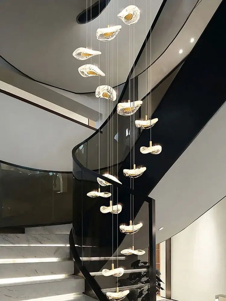 Modern leaf crystal glass staircase chandelier living room light